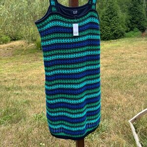 GAP crochet cotton dress with lining in blue and green. Size large New with tags